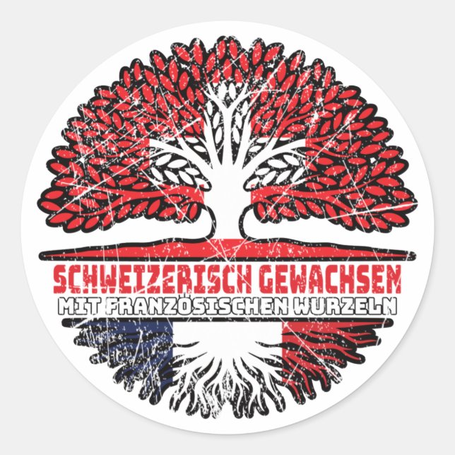 Frankreich Französch Schweizer Schweiz Baum Runder Aufkleber (Vorderseite)