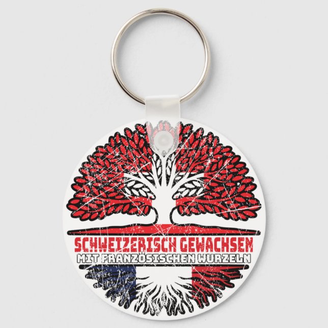 Frankreich Französch Schweizer Schweiz Baum Schlüsselanhänger (Vorderseite)