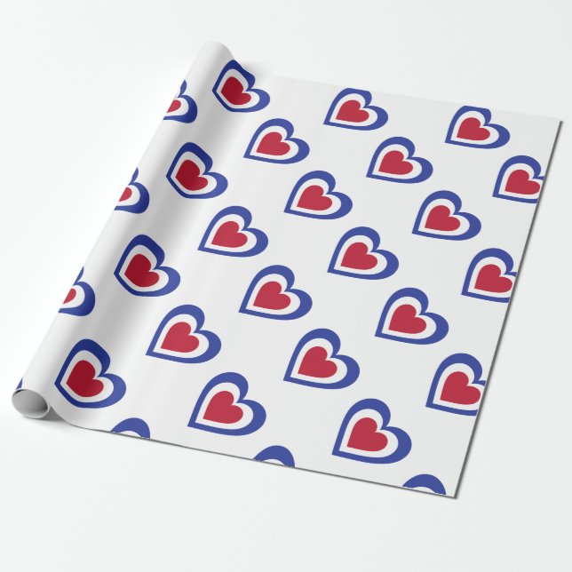 Frankreich/französische Flagge-inspirierte Herzen Geschenkpapier (Ungerollt)
