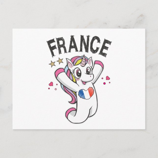 Frankreich Fußball Fan Einhorn mit Herbstflagge Postkarte (Vorderseite)