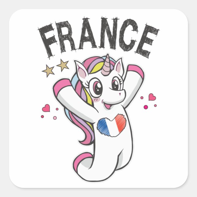 Frankreich Fußball Fan Einhorn mit Herbstflagge Quadratischer Aufkleber (Vorderseite)