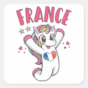 Frankreich Fußball Fan Einhorn mit Herbstflagge Quadratischer Aufkleber