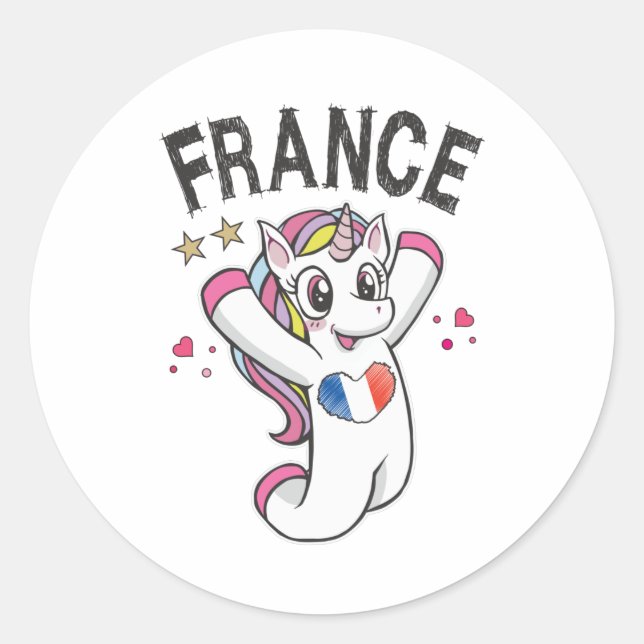 Frankreich Fußball Fan Einhorn mit Herbstflagge Runder Aufkleber (Vorderseite)