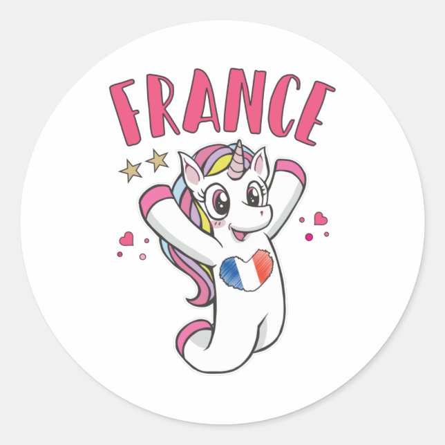 Frankreich Fußball Fan Einhorn mit Herbstflagge Runder Aufkleber (Vorderseite)