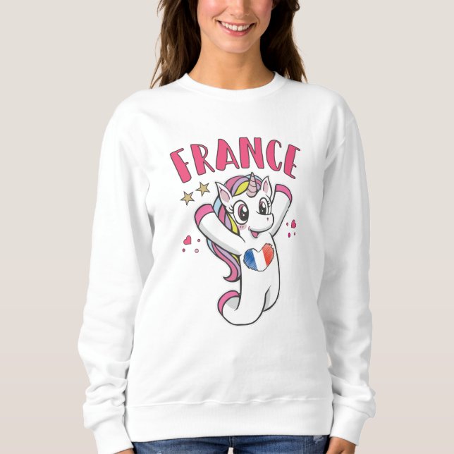 Frankreich Fußball Fan Einhorn mit Herbstflagge Sweatshirt (Vorderseite)