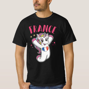 Frankreich Fußball Fan Einhorn mit Herbstflagge T-Shirt