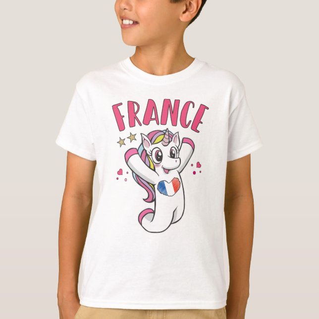 Frankreich Fußball Fan Einhorn mit Herbstflagge T-Shirt (Vorderseite)