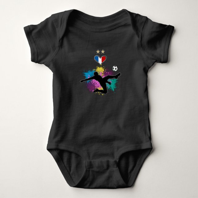 Frankreich Fußball-Shirt mit Herzschlag Baby Strampler (Vorderseite)