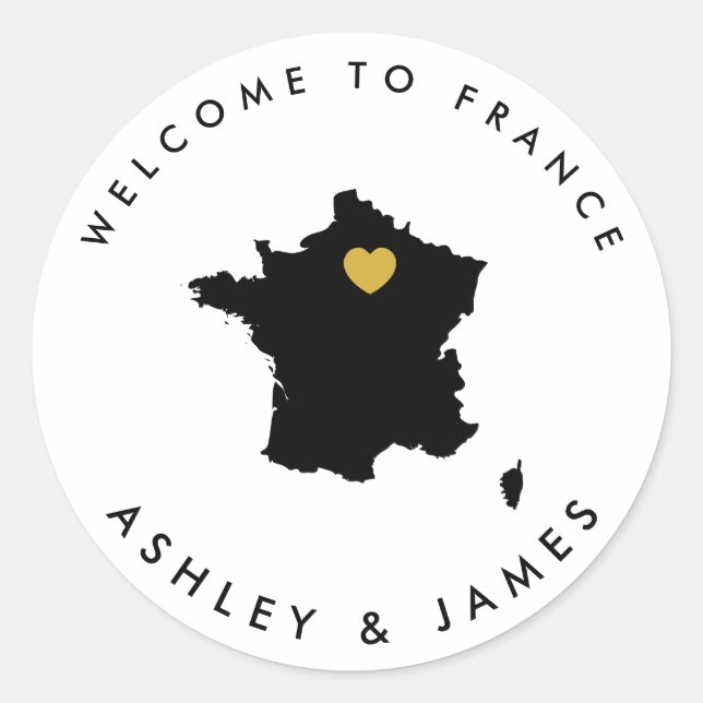 Frankreich Hochzeitsticker für Schachtel, Beutel Runder Aufkleber (Vorderseite)