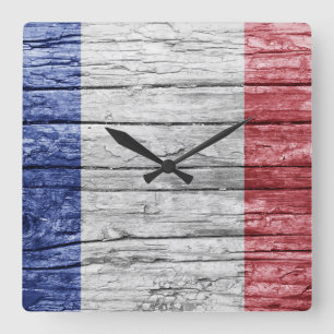 Frankreich - Holzflagge Quadratische Wanduhr