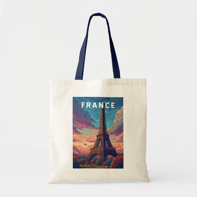 Frankreich Illustration Travel Art Vintag Tragetasche (Vorne)