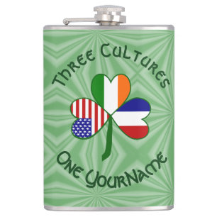 Frankreich Irland USA Kleeblatt Flagge Personalisi Flachmann