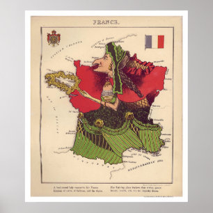 Frankreich Karikatur Karte 1868 Poster