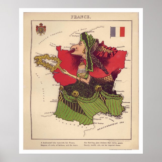 Frankreich Karikatur Karte 1868 Poster (Vorne)