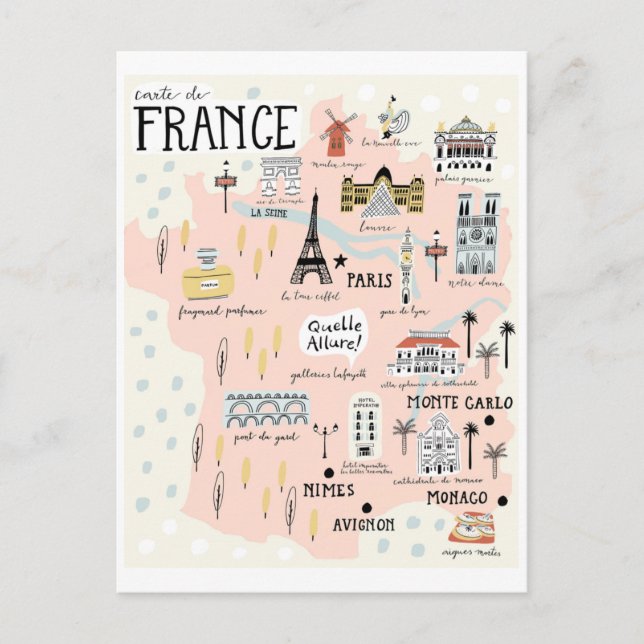 Frankreich Karte mit Touristen Reiseziele (Vorderseite)