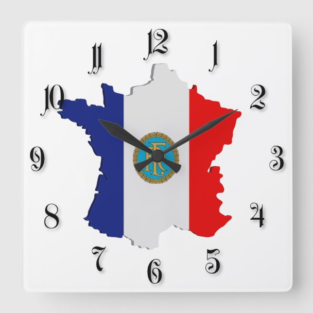 Frankreich-Karte Quadratische Wanduhr (Vorderseite)