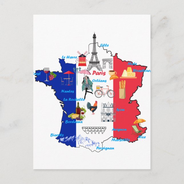 Frankreich Karte Sehenswürdigkeiten Sehenswürdigke (Vorderseite)