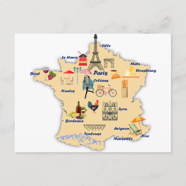 Frankreich Karte Touristenziele mit Namen (Vorderseite)