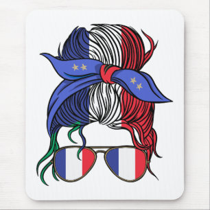 Frankreich Messy Bun mit französischer Flagge Mousepad