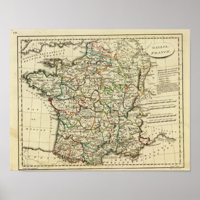 Frankreich mit umrissenen Grenzen Poster (Vorne)