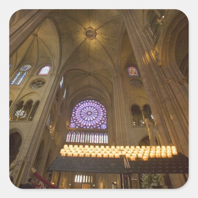 Frankreich, Paris Innere der Kathedrale Notre Dame Quadratischer Aufkleber (Vorderseite)