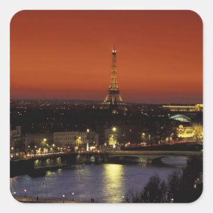 Frankreich, Paris Sonnenuntergang Blick auf Eiffel Quadratischer Aufkleber