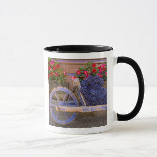 Frankreich, Provence, Sault. Alte Holzkarre mit Tasse