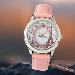 Frankreich Reise Eiffelturm Pastellrosa Paris Trau Armbanduhr