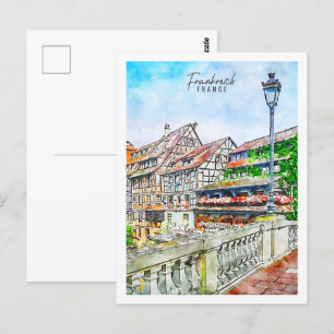 Frankreich Reiseziel Wasserfarben Postkarte