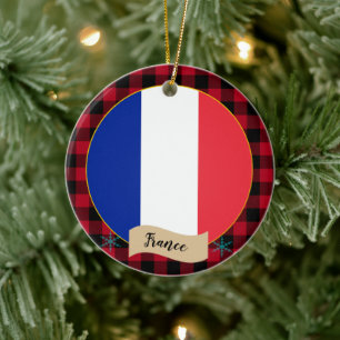 Frankreich, rote Büffel, karierte und französische Keramik Ornament