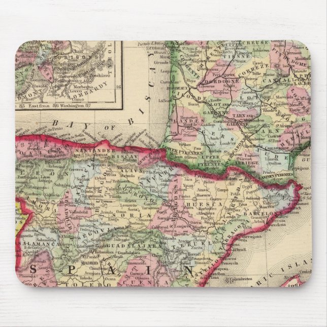 Frankreich, Spanien, Portugal Karte von Mitchell Mousepad (Vorne)