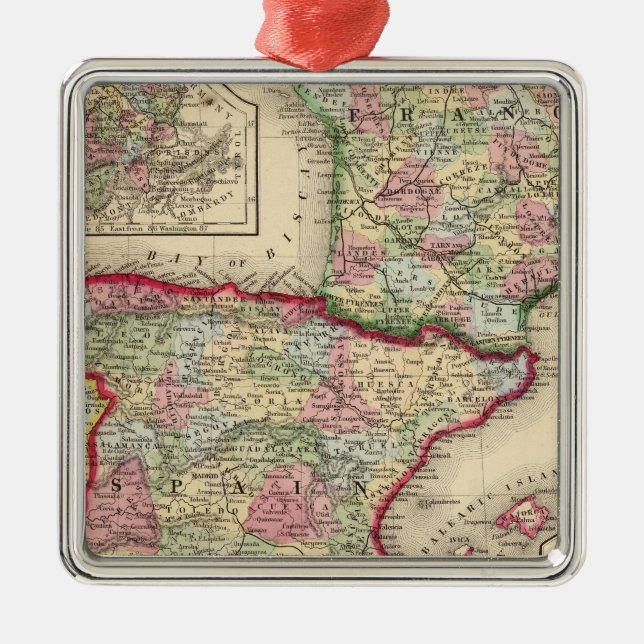Frankreich, Spanien, Portugal Karte von Mitchell Silbernes Ornament (Vorne)