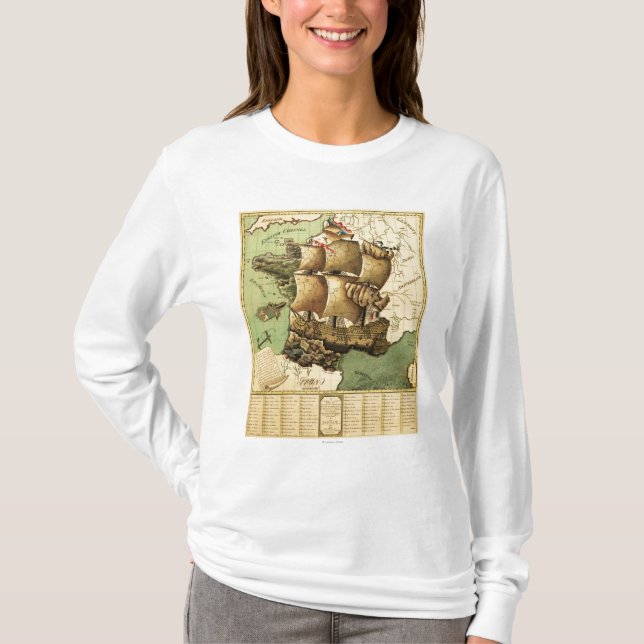 Frankreich stellte als ShipPanoramic Karte dar T-Shirt (Vorderseite)