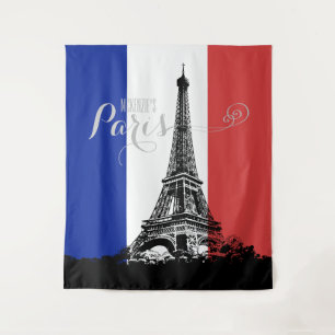 Frankreichflagge Eiffelturm Rot Weiß Blau Monogram Wandteppich