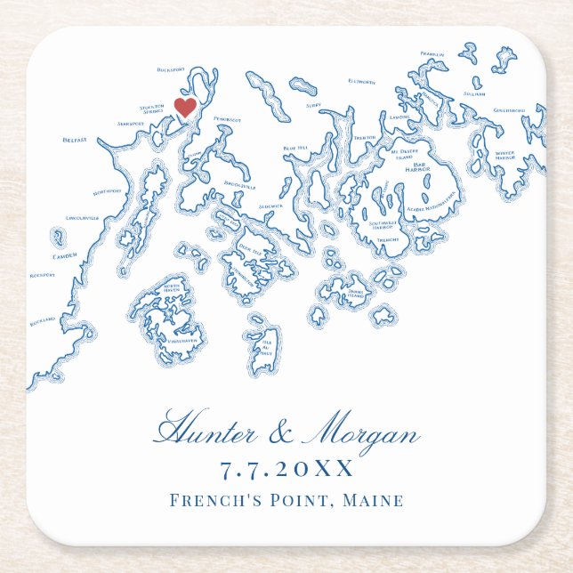 Frankreichs Point Stockton Springs Maine Map Weddi Rechteckiger Pappuntersetzer (Vorderseite)