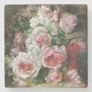 Frans Verhas Vintage Blumenstrauß aus Rosen Steinuntersetzer