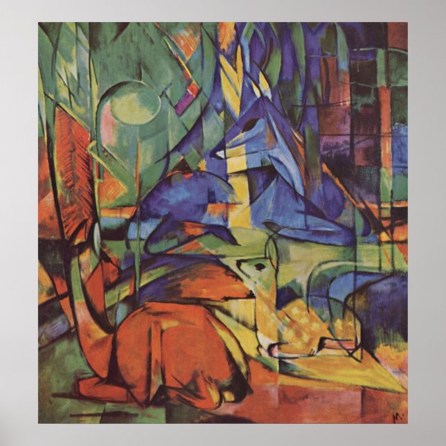 Franz Marc - Deer in Woods II 1913-14 Moon Fawn Poster (Vorne)