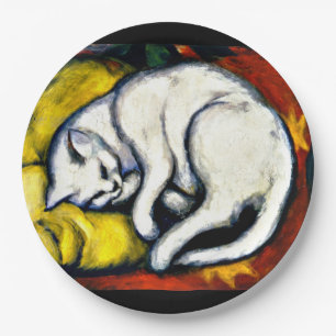 Franz Marc - Die weiße Katze, die schöne Kunstma Pappteller