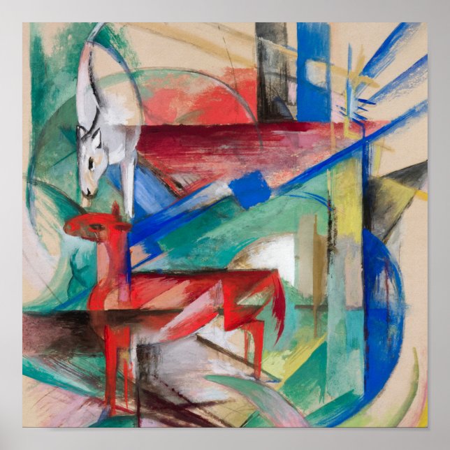 Franz Marc Landschaft mit Tieren Berühmte Malerei Poster (Vorne)