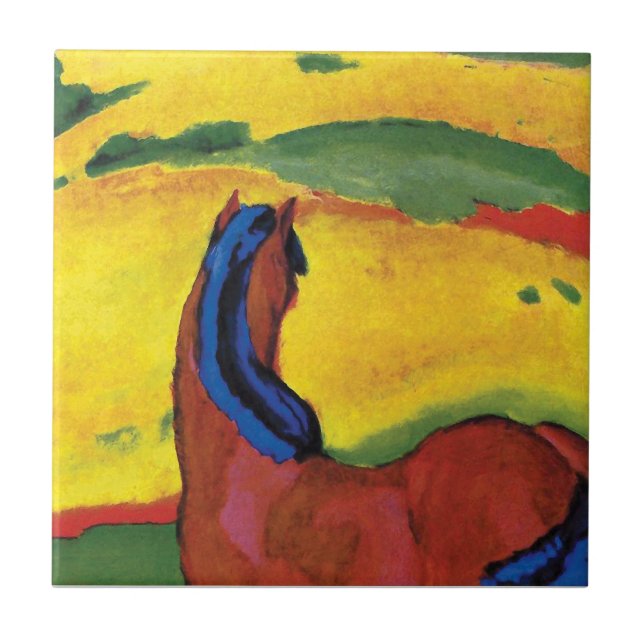 Franz Marc - Pferd in einer Landschaft gemalt Fliese (Vorderseite)