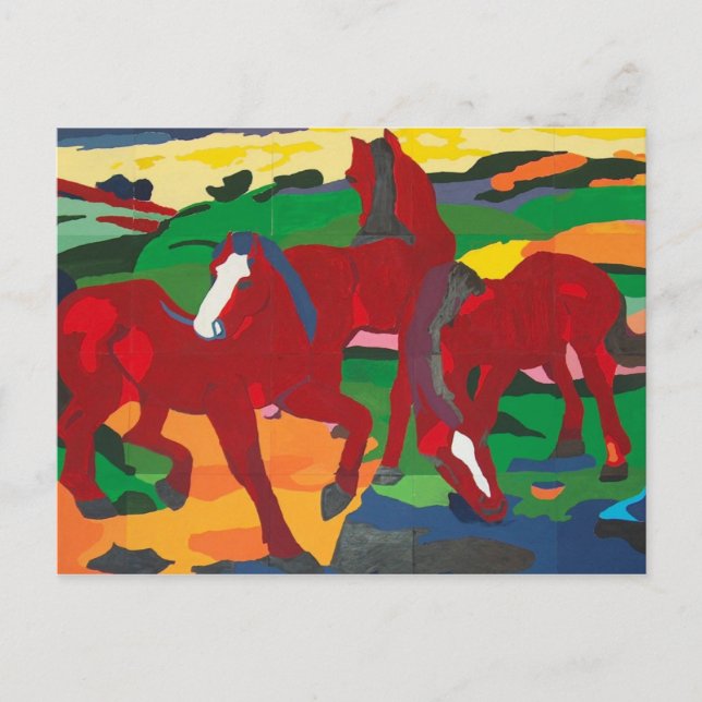 Franz Marc - rote Pferde Postkarte (Vorderseite)