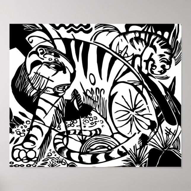 Franz Marc - Schwarz-Weiß-Tiger - Abstrakte Kunst Poster (Vorne)