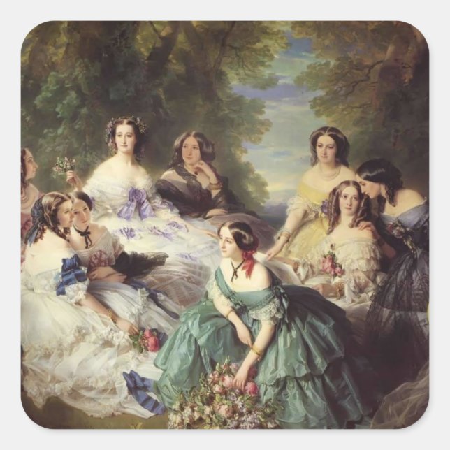 Franz Winterhalter-Kaiserin Eugenie mit ihren Dame Quadratischer Aufkleber (Vorderseite)