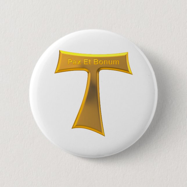 Franziskaner Tau Cross Pax Et Bonum Gold Metallic Button (Vorderseite)