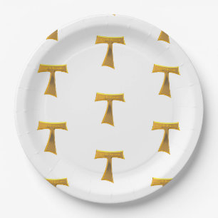 Franziskaner Tau Cross Pax Et Bonum Gold Metallic Pappteller