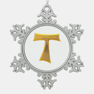Franziskaner Tau Cross Pax Et Bonum Gold Metallic Schneeflocken Zinn-Ornament