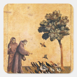 Franziskaner von Assisi predigen die Vögel Quadratischer Aufkleber