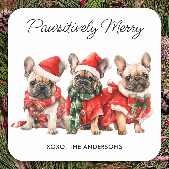 Franzose Bulldog Hunde Personalisiert Weihnachten Quadratischer Aufkleber (Von Creator hochgeladen)