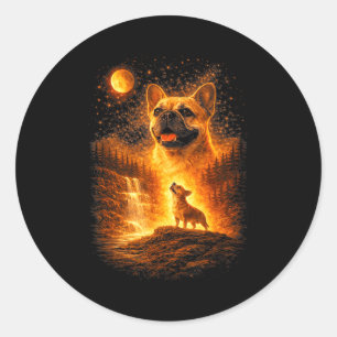 Franzose heult zum Mond vintage mystischer Hund Runder Aufkleber