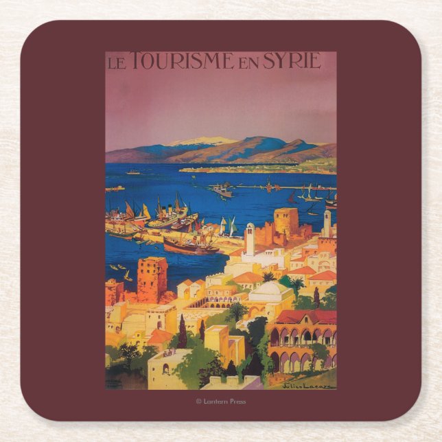 Franzose-Reise-Plakat, bereisend in Syrien Rechteckiger Pappuntersetzer (Vorderseite)